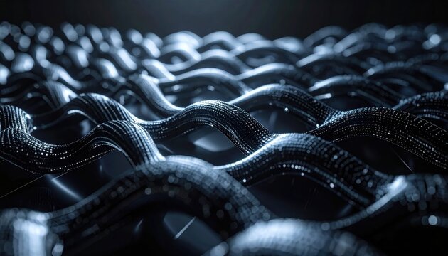 Gleaming superconducting nanowires forming a complex computational fabric, showcasing advanced technology and intricate design.