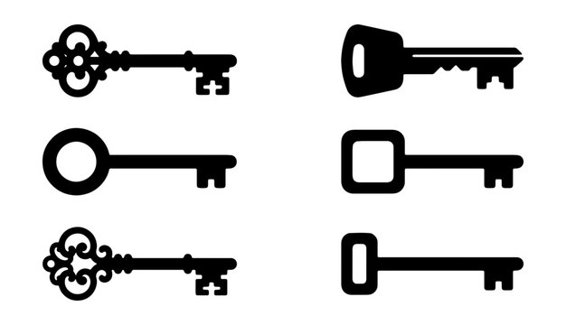 Black keys, old and new, vector icons, key silhouettes, access symbols