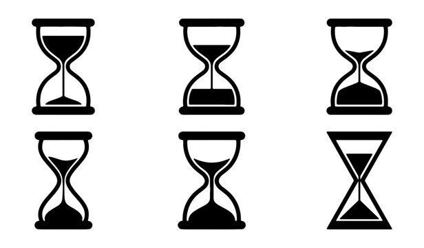Hourglass icons, time symbols, sand timers, vector graphics