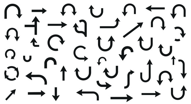 Diverse collection of arrow shapes and directions in a seamless flat design pattern