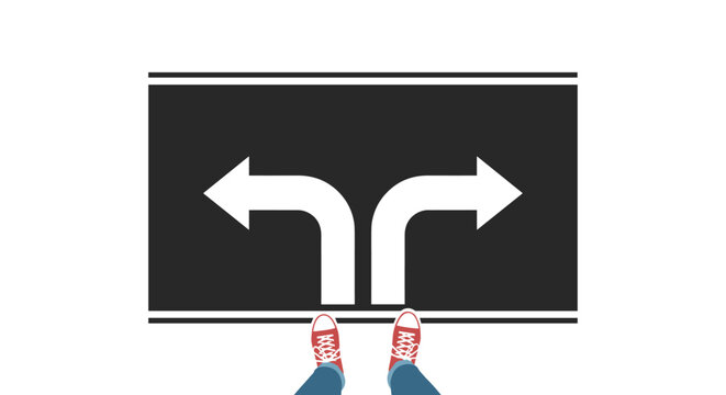 Decision point: choosing between left and right arrows with red shoes