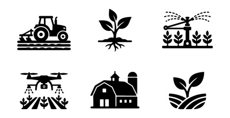 Agriculture icon set, smart farming symbols, 6 black vector icons © RUBAL