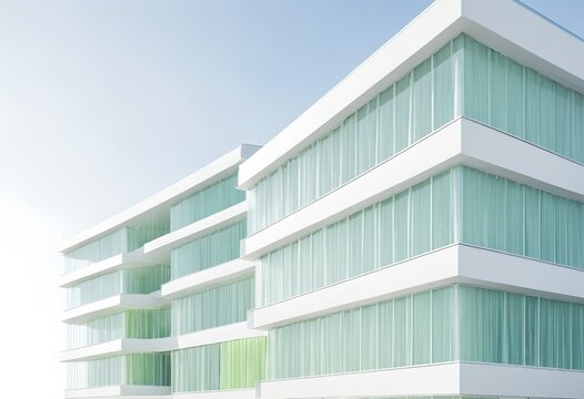 Abstract futuristic smart building system for climate adaptation and energy efficiency with digital grid and modular architecture