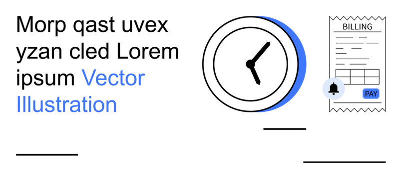 Time management, invoicing, business operations, billing tracking, payment reminders, digital financing. Image features a clock and a billing receipt. Time management and invoicing concept
