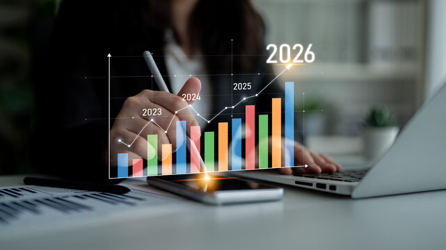 Business growth forecast highlights increasing trends new year 2026. Growth forecast data, growth forecast strategy, and growth forecast planning are key elements. Latch