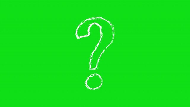 Question mark hand-drawn scribble animation. Pen marker doodle style. Sketched motion element. Loop. Green screen, chromakey