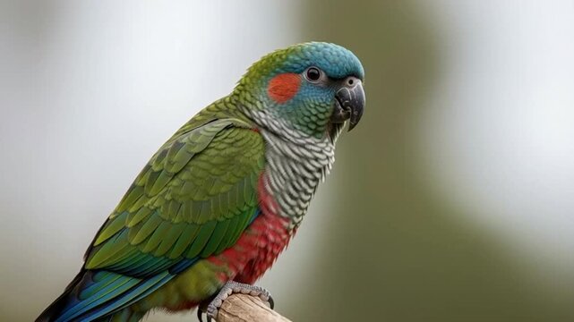 Colorful Burrowing Parrot Perched on Branch, Tropical Avian Wildlife