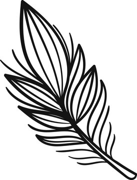 Minimal Feather Outline, Hand Drawn Line Art Vector, Black Decorative Clipart Element