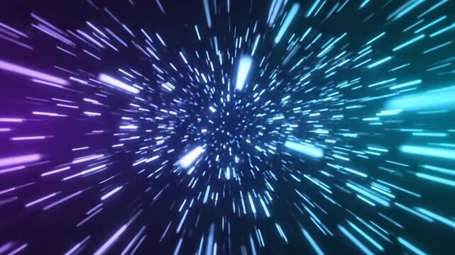 Abstract blue and purple light streaks creating a high-speed tunnel effect