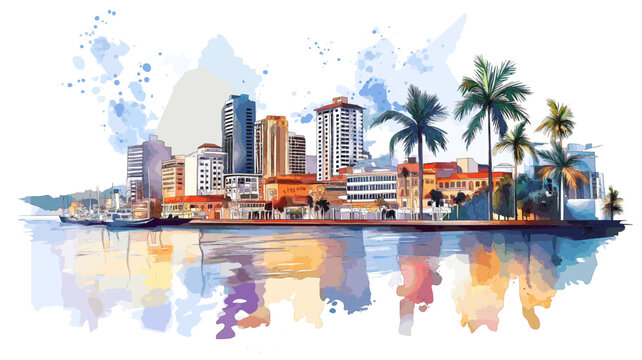 Maputo. Maputo hand drawn watercolor illustration on white background