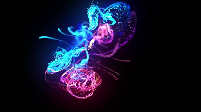 3d render glowing ink Stunning shining formation drifts through endless celestial spaces with elegance. Beautiful glowing structure smoothly traverses limitless universe showcasing graceful