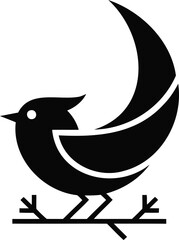 Black silhouette of a bird perched on a branch sideways  simple illustration © MD HASAN