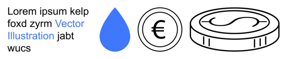 Fototapeta na wymiar Finance, economy, currency exchange, eco-friendly initiatives, investment, global trade. Blue water drop, euro symbol coin illustration. Finance and economy concepts
