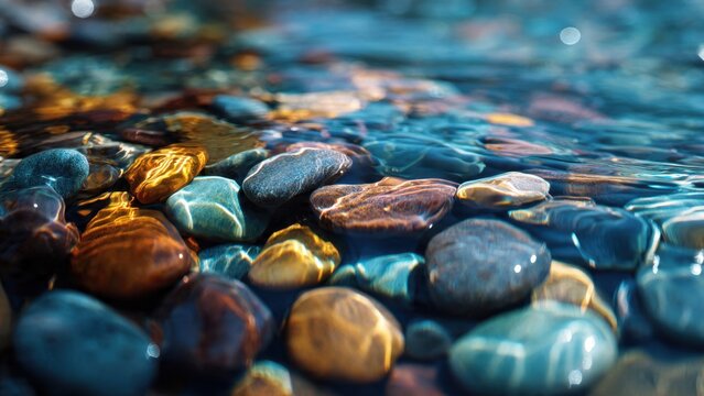 Glistening Stones Under Water Surface