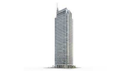 Fototapeta premium Modern Business Office Tower: High-Rise Skyscraper Architecture with Glass Facade - Isolated on White for Commercial Design