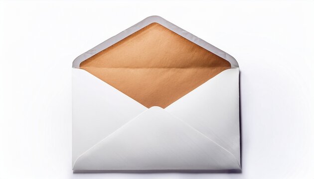 an open white envelope awaits a message symbolizing communication and correspondence isolated on white background