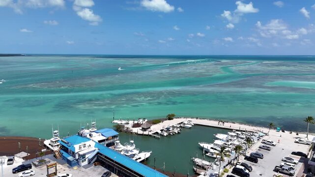 Flying over a marina en route to the Islamorada Sandbar off of Islamorada in the Florida Keys. 