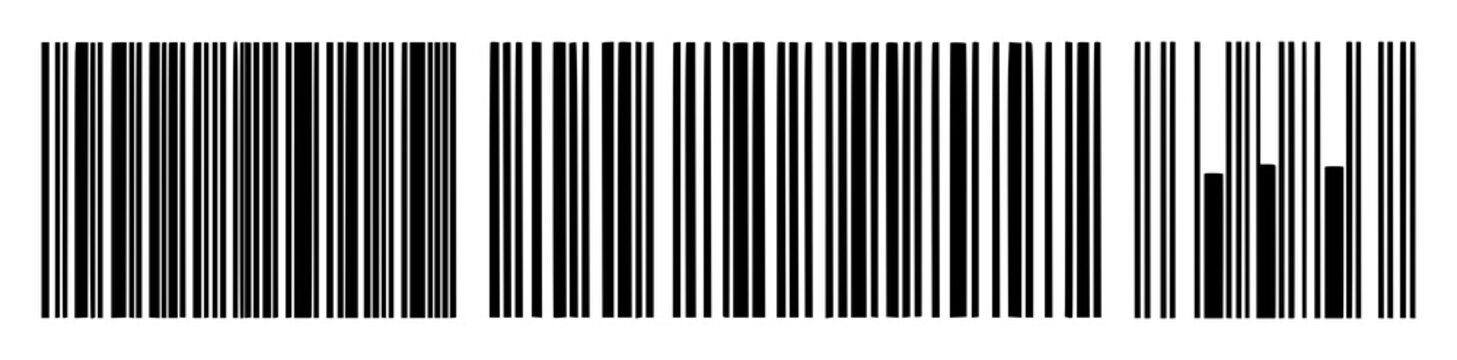 Barcode set with black silhouette on white background featuring barcode, line art, identification with 1D scanning and detection