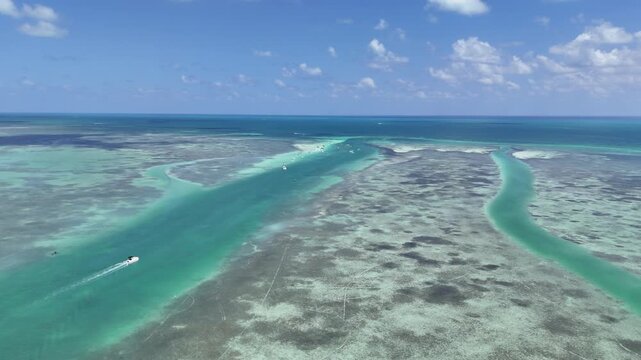 A boat heading to the Islamorada Sandbar through the Whale Harbor Channel at Islamorada in the Florida Keys. 