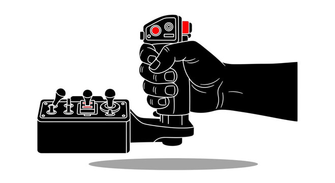 Hand operating industrial control joystick vector silhouette