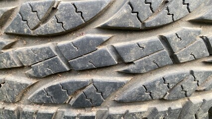Close Up Texture of Dirty Off-Road Car Tire Tread with Dust © Tos pro