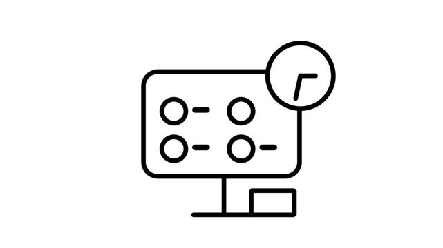Time Tracking Monitor Motion Icon. Animated line icon showing a computer monitor with time tracking data, perfect for software, project management, and business productivity.