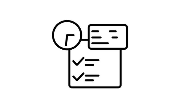 Timed Task Verification Motion Icon. Animated icon of a checklist and document with a clock, symbolizing time-sensitive verification, deadline management, and project audits.