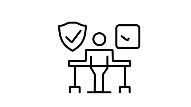 Protected Work Time Motion Icon. Animated icon showing a protected workstation with a shield and clock, representing secure time management and safe working environments.