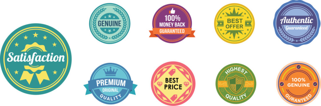Colorful Vintage Quality Guarantee Badge Sticker Set Vector Illustration