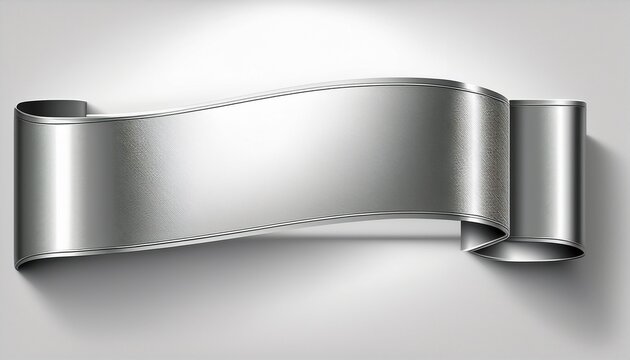 silver metallic ribbon banner clean empty space for text shining scroll with chrome effect white background for design