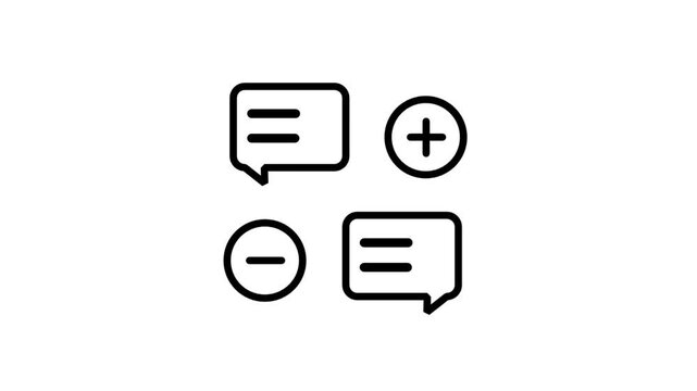 Message Management Motion Icon. Animated icon featuring speech bubbles with plus and minus signs, representing chat moderation, adding or removing messages, or contact management.