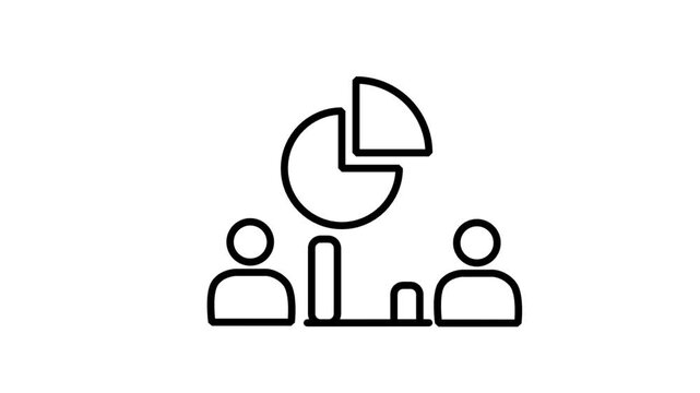 Team Data Analysis Motion Icon. Animated icon of a team with a pie chart, representing collaborative data analysis, business performance reporting, and professional group statistics.