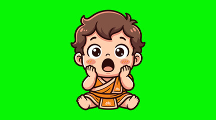 Obraz premium Cute cartoon baby with surprised expression and open mouth.