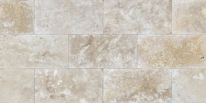 Seamless texture of travertine tiles, travertine stone masonry. Seamless texture. Layout, pattern.