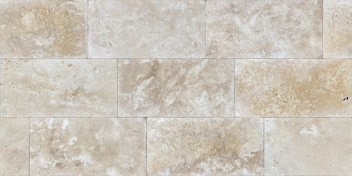 Seamless texture of travertine tiles, travertine stone masonry. Seamless texture. Layout, pattern.