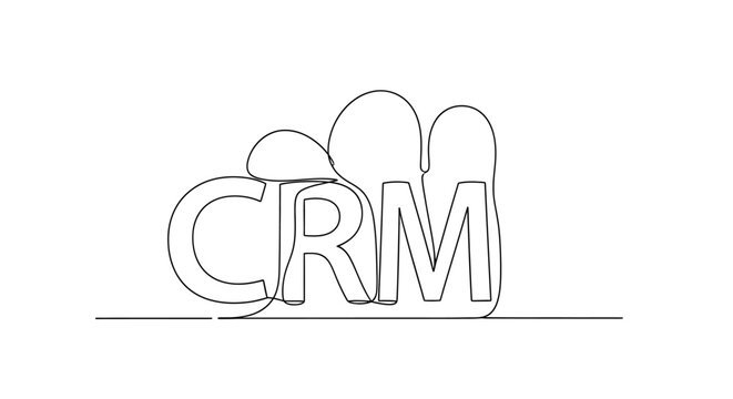 CRM Customer Relationship Management concept, continuous line drawing of CRM letters with cloud icon