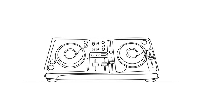 DJ Turntable Controller One Line Drawing Minimalist Music Equipment