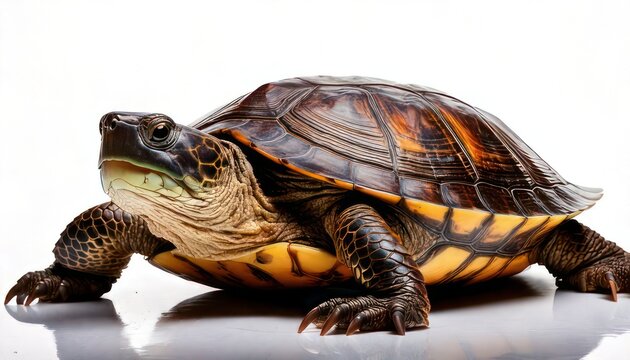 Detailed close-up of an Eastern Box Turtle against a white background.