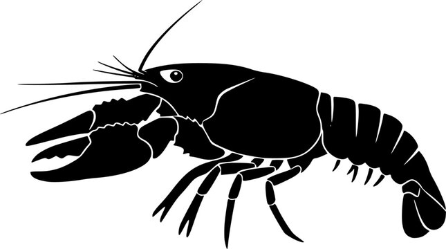 Minimalist black crayfish silhouette symbol isolated on white background
