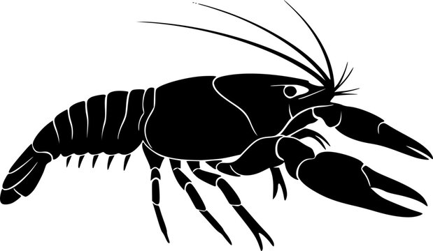 Minimalist black crayfish silhouette symbol isolated on white background
