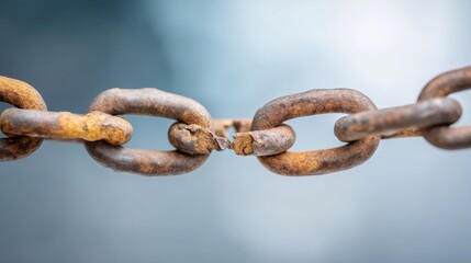 Fototapeta premium Strong Pair of Identical Metal Chains Connected with One Intact Link