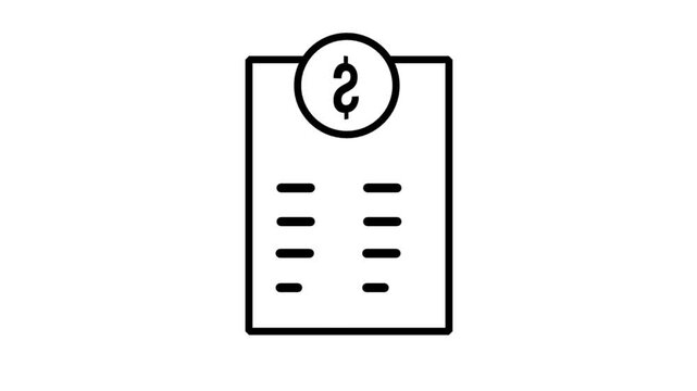 Financial Bill Motion Icon. Animated icon of a financial invoice or bill with a dollar sign, representing accounting, payments, billing, and commercial transaction processes.