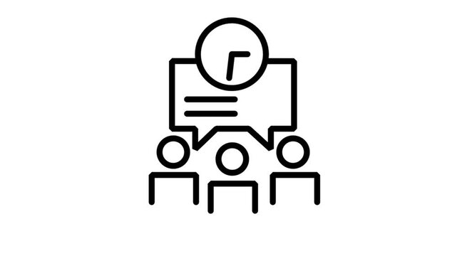 Team Meeting Motion Icon. Animated icon depicting a team meeting with a clock, representing efficient project management, team collaboration, and schedule coordination.