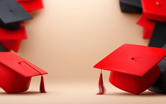 Neat Arrangement of Red and Black Graduation Caps in Elegant Border Layout