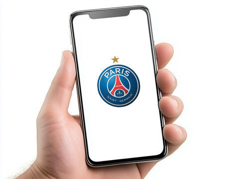 PSG Paris Saint Germain football club on a mobile phone
