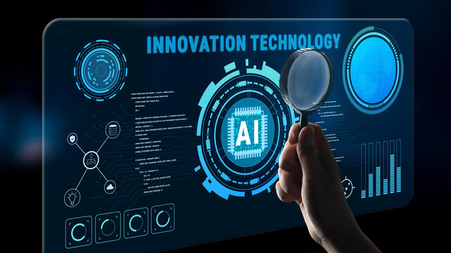 Innovation technology driven by Artificial Intelligence (AI). A concept of future tech development, machine learning, and business process automation. Motif