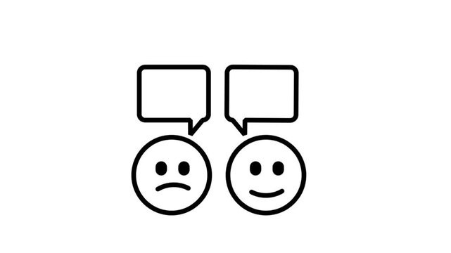 Customer Feedback Motion Icon. Animated line icon depicting customer feedback with happy and sad facial expressions in speech bubbles, ideal for user experience design.