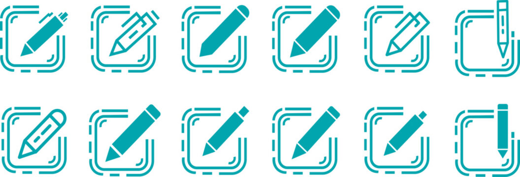 Professional edit text icon set for mobile app and web UI, featuring creative pencil and document symbols.  text editing and word processing icon collection, high-quality vector graphics
