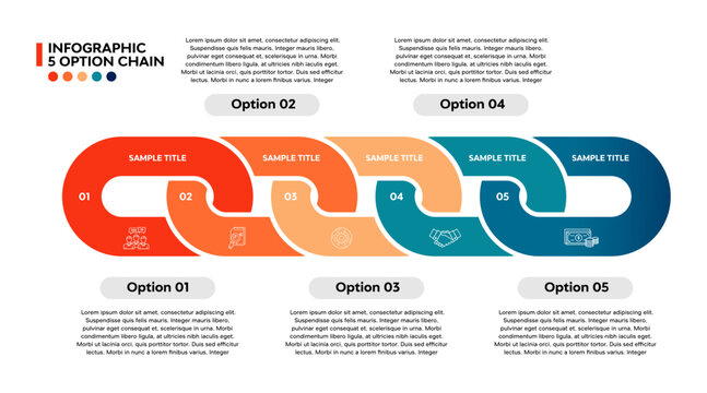 5 option infographic with illustrated chain shapes, easy to use for presentation templates or business reports. Editable vector illustration.
