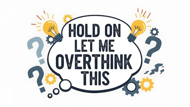 Hold on let me overthink this, with lightbulbs and question marks illustrating the thought process